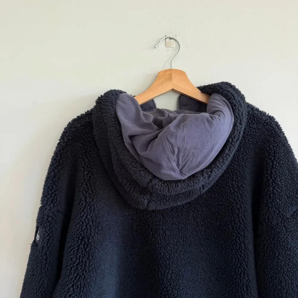 Alo Yoga Streetside 1/2 Zip Sherpa Fleece Pullover Hoodie Sweatshirt Navy L